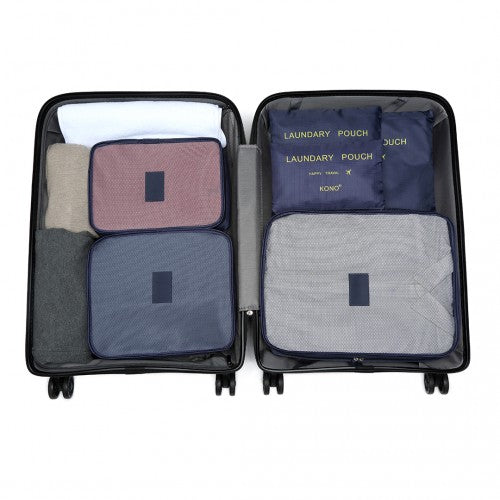 E2015 - Kono 6 Piece Polyester Travel Luggage Organiser Bag Set - Navy Blue