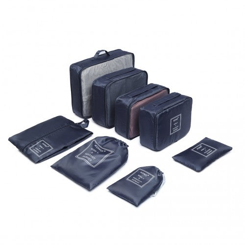 E2019 - Kono 8 Piece Polyester Travel Luggage Organiser Bag Set - Navy Blue