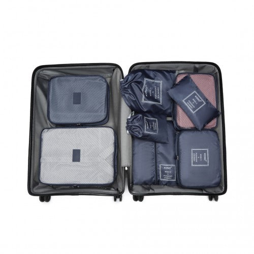 E2019 - Kono 8 Piece Polyester Travel Luggage Organiser Bag Set - Navy Blue