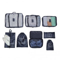 E2019 - Kono 8 Piece Polyester Travel Luggage Organiser Bag Set - Navy Blue