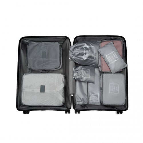 E2019 - Kono 8 Piece Polyester Travel Luggage Organiser Bag Set - Grey