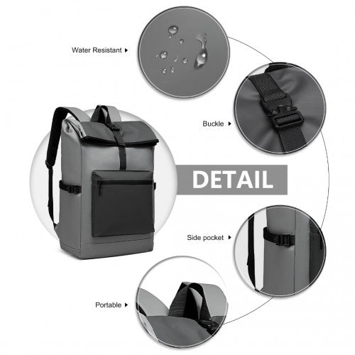 E2330 - Kono Durable PVC Coated Water-resistant Stylish Backpack - Grey