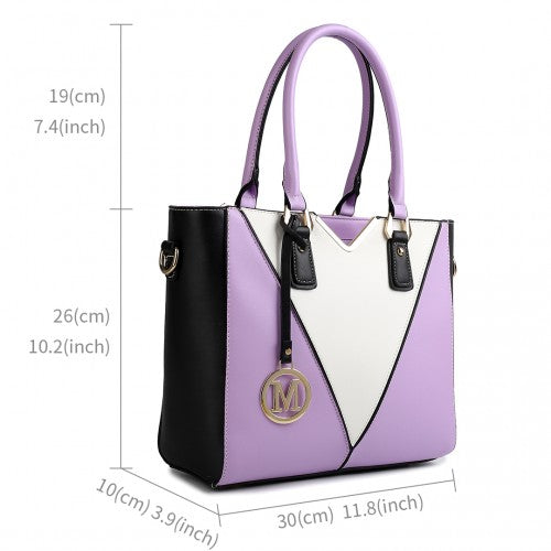 LG1641 - Miss Lulu Leather Look V-Shape Shoulder Handbag - Purple