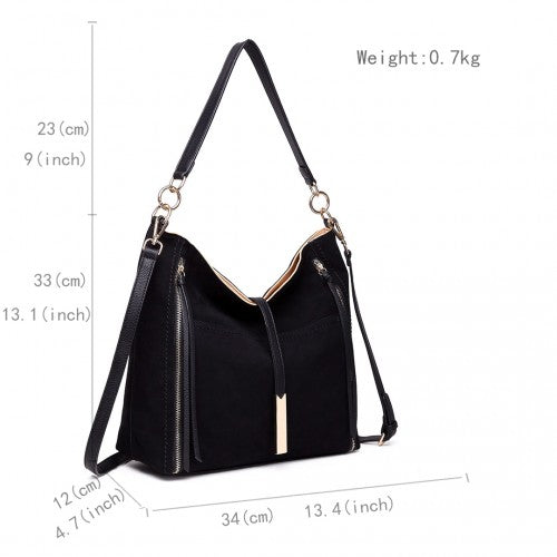 LT1715 - Miss Lulu Suede Effect Slouchy Shoulder Bag Black