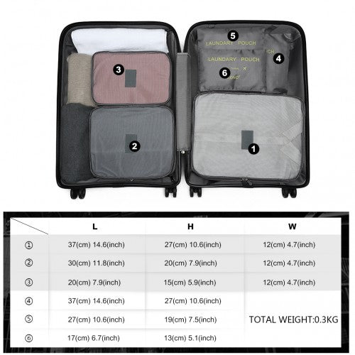 E2015 - Kono 6 Piece Polyester Travel Luggage Organiser Bag Set - Grey