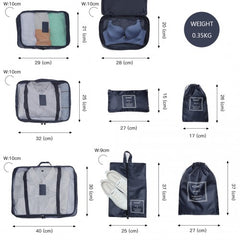 E2019 - Kono 8 Piece Polyester Travel Luggage Organiser Bag Set - Navy Blue