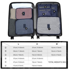 E2015 - Kono 6 Piece Polyester Travel Luggage Organiser Bag Set - Navy Blue