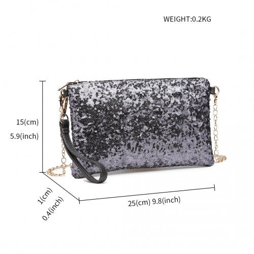 LH1765 - Miss Lulu Sequins Clutch Evening Bag - Grey