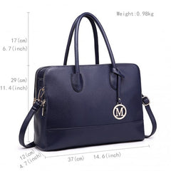 LT1726 - Miss Lulu Textured PU Leather Medium Size Classic Tote Bag Shoulder Bag Navy