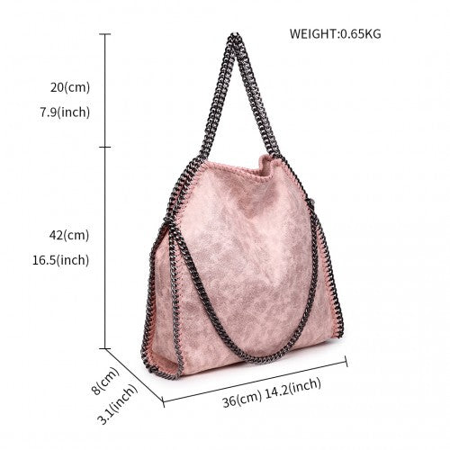 S1760 - Miss Lulu Metallic Effect Chain Tote Bag - Nude