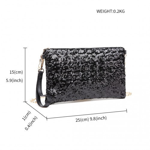 LH1765 - Miss Lulu Sequins Clutch Evening Bag - Black