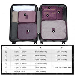 E2015 - Kono 6 Piece Polyester Travel Luggage Organiser Bag Set - Burgundy