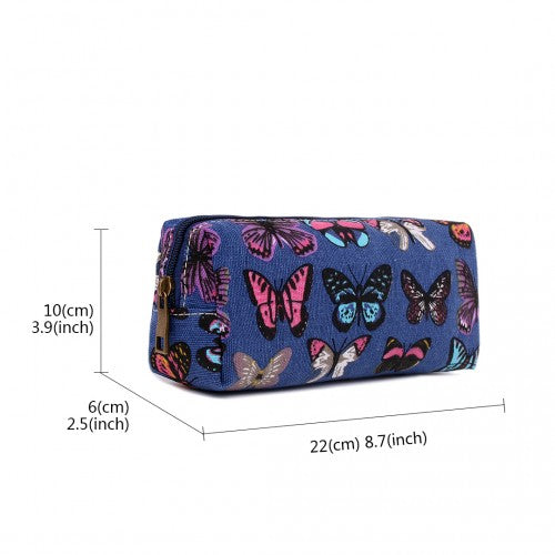 PC-B - Miss Lulu Canvas Pencil Case Butterfly Navy