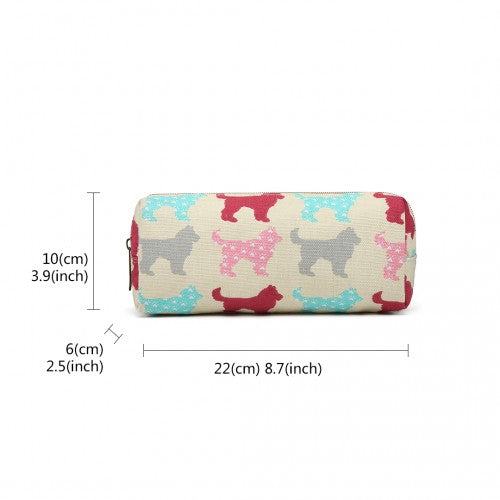 PC - Miss Lulu Canvas Pencil Case Dog Beige