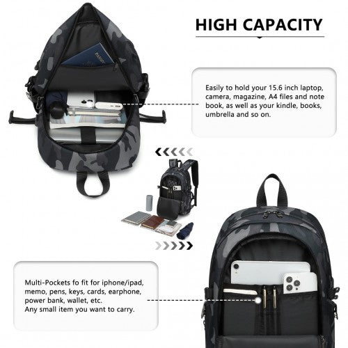 E6715 - Kono Business Laptop Backpack with USB Charging Port - Camo