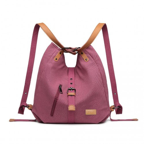 E6850-1 - Kono Casual Canvas Dual-Use Bag Large Capacity Shoulder Bag and Backpack - Fuchsia