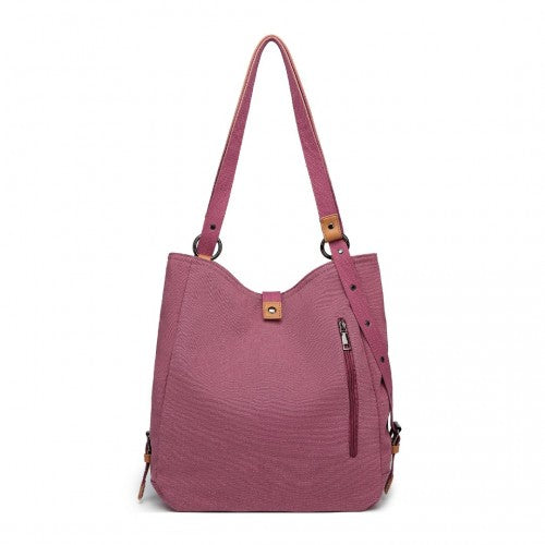 E6850-1 - Kono Casual Canvas Dual-Use Bag Large Capacity Shoulder Bag and Backpack - Fuchsia