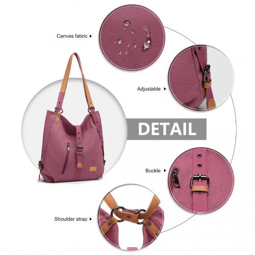 E6850-1 - Kono Casual Canvas Dual-Use Bag Large Capacity Shoulder Bag and Backpack - Fuchsia