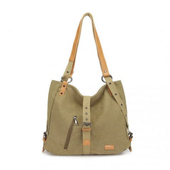 E6850-1 - Kono Casual Canvas Dual-Use Bag Large Capacity Shoulder Bag and Backpack - Khaki