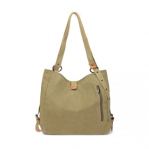 E6850-1 - Kono Casual Canvas Dual-Use Bag Large Capacity Shoulder Bag and Backpack - Khaki