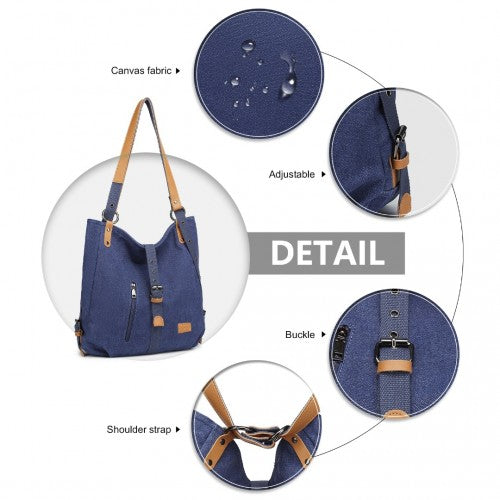 E6850-1 - Kono Casual Canvas Dual-Use Bag Large Capacity Shoulder Bag and Backpack - Navy