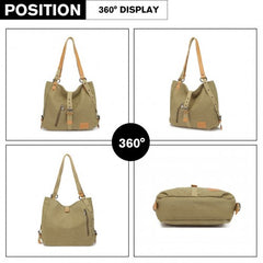 E6850 - Kono Canvas Hobo Slouch Shoulder Bag and Backpack - Khaki