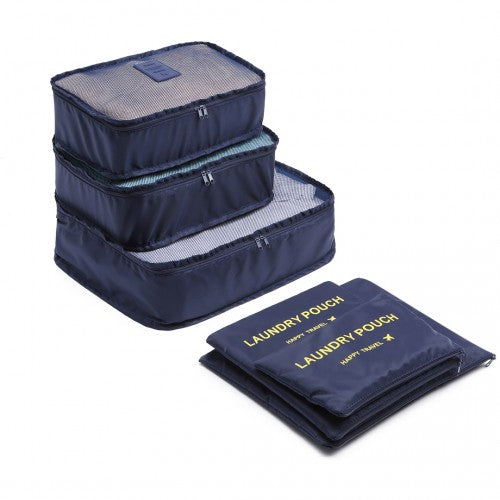 E6874-1 - Kono 6 Piece Polyester Travel Luggage Organiser Bag Set - Navy