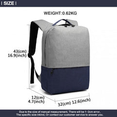 E6891 - Kono Waterproof Basic Backpack with USB Charging Port - Grey/Blue