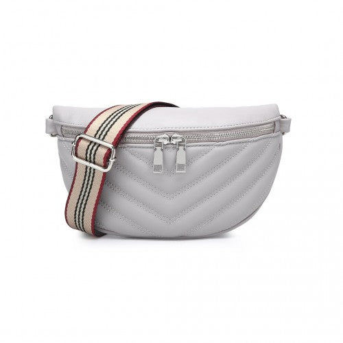 LB2307 - Miss Lulu Wide Strap Bum Bag Lightweight Adjustable Waist Bag - Grey