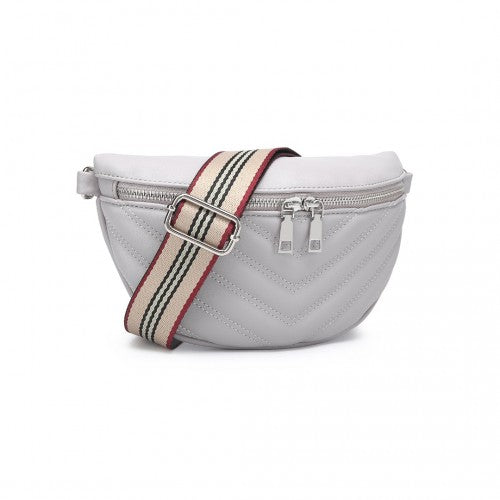 LB2307 - Miss Lulu Wide Strap Bum Bag Lightweight Adjustable Waist Bag - Grey