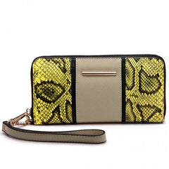 LP6681 - Miss Lulu Snake Print Panel Long Purse Khaki