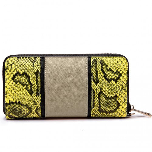 LP6681 - Miss Lulu Snake Print Panel Long Purse Khaki