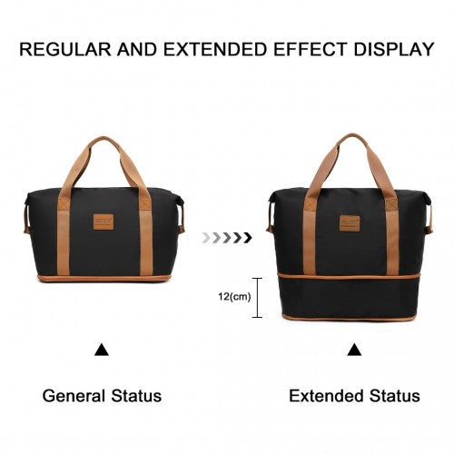 EA2212 - Kono Two Pieces Expandable Durable Waterproof Travel Duffel Bag Set - Black And Brown