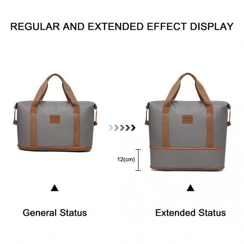 EA2212 - Kono Two Pieces Expandable Durable Waterproof Travel Duffel Bag Set - Grey And Brown