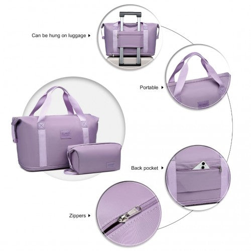 EA2212 - Kono Two Pieces Expandable Durable Waterproof Travel Duffel Bag Set - Purple