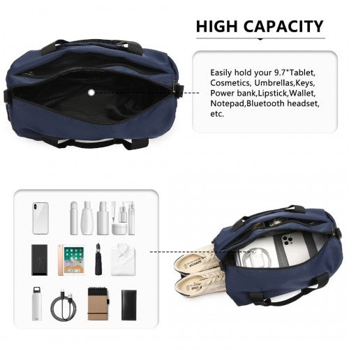 EA2305 - Kono Waterproof Duffel Bag Lightweight Sports Gym Bag With Shoes Compartment - Navy