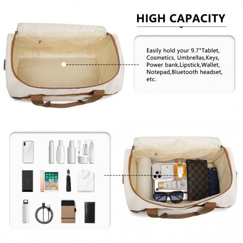 EA2321 - Kono Spacious Travel Storage Bag Handbag - Cream