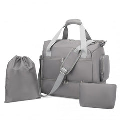 EA2348 - Kono Waterproof Multi-Pocket Travel Duffel Bag Set With Dedicated Shoe Compartment - Grey