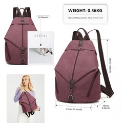 EB2044 - Kono Fashion Anti-Theft Canvas Backpack - Claret