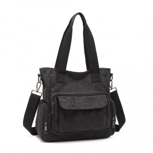 EB2125 - Kono Large Capacity Multi Compartment Canvas Crossbody Tote Bag - Black