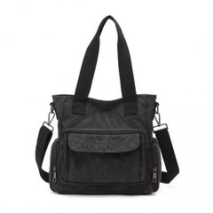 EB2125 - Kono Large Capacity Multi Compartment Canvas Crossbody Tote Bag - Black