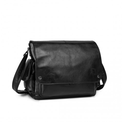 EB2127 - Kono Casual Leather Men's Large Capacity Shoulder Bag - Black