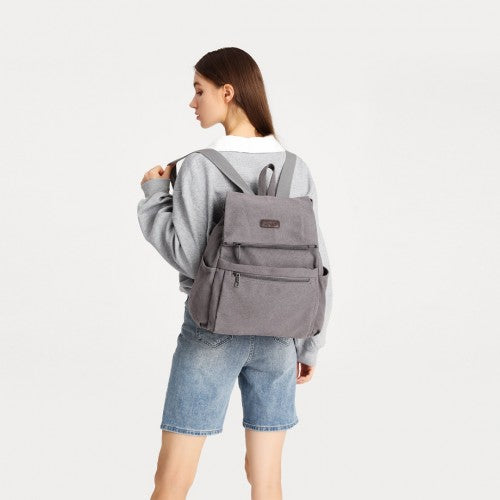 EB2233 - Kono Canvas Clamshell Drawstring School Backpack - Grey