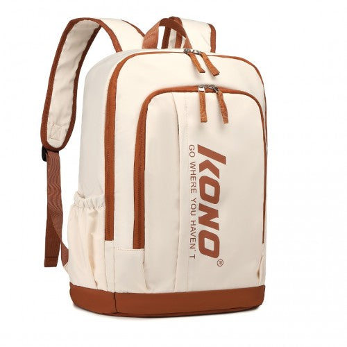 EB2325 - Kono Contrasting Colors Waterproof Casual Backpack With Laptop Compartment - Beige