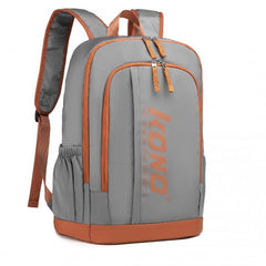 EB2325 - Kono Contrasting Colors Waterproof Casual Backpack With Laptop Compartment - Grey