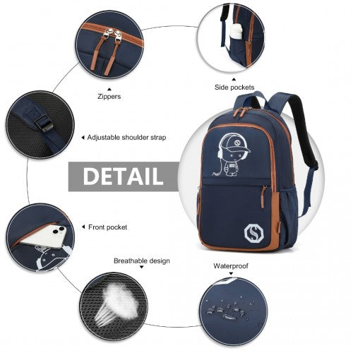 EB2363 - Kono Lightweight & Glow-in-the-Dark 3-Piece Laptop Backpack Set with Crossbody Bag and Pencil Case - Navy And Brown