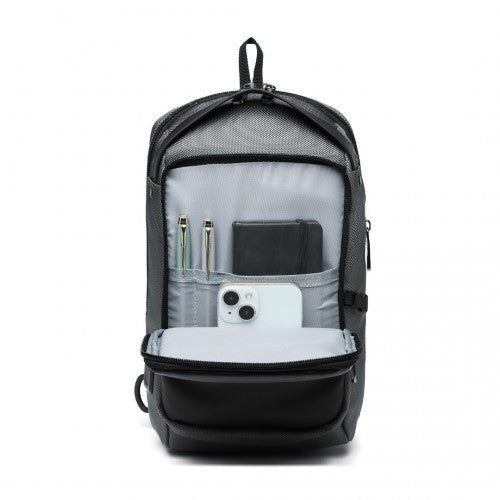 EG2403 - Kono Smart Sling Chest Bag with USB Charging Port Lightweight Single Strap Crossbody Backpack for Daily Use Ideal for Men and Women - Grey And Black