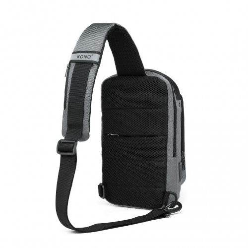 EG2403 - Kono Smart Sling Chest Bag with USB Charging Port Lightweight Single Strap Crossbody Backpack for Daily Use Ideal for Men and Women - Grey And Black