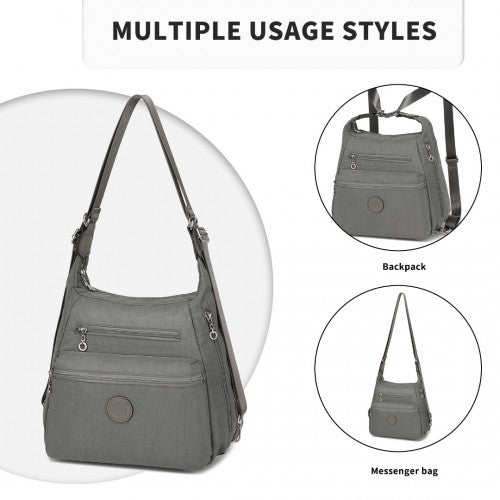 EH2063 - Kono Three Way Multipurpose Casual Shoulder Bag With Double Zippers - Grey