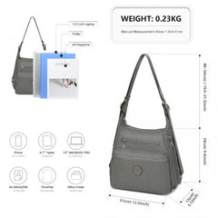 EH2063 - Kono Three Way Multipurpose Casual Shoulder Bag With Double Zippers - Grey